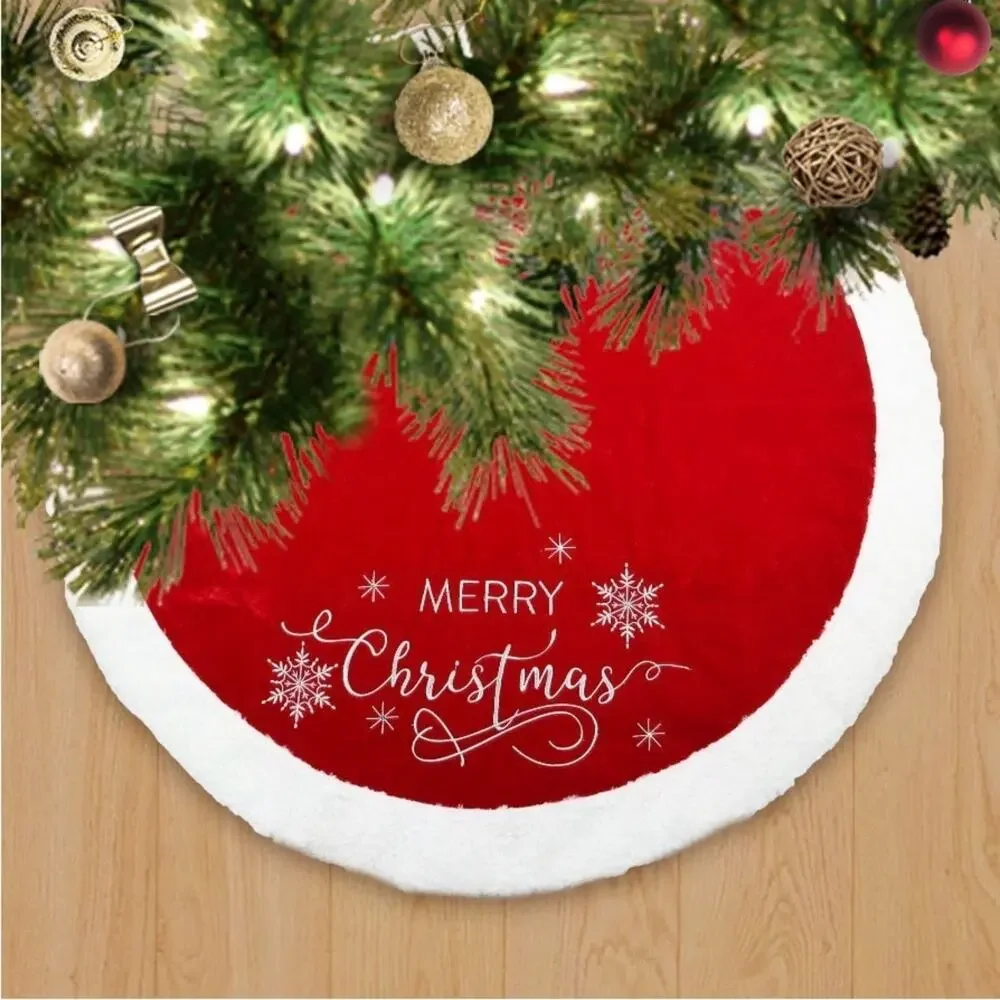 NEW! Holiday Time Burgundy Velvet Merry Christmas Tree Skirt, 48